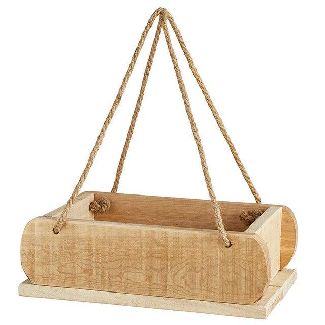 Hanging Wood Planter with Twine Rope Hanging Loops | 12"L x 7"W x 4"H by The Bullish Store