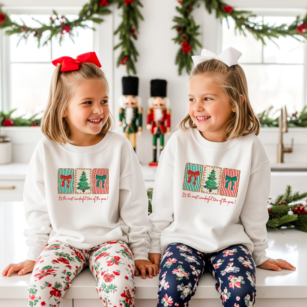 It's the most wonderful time of the Year Stamp toddler and youth Sweatshirt, Christmas collection by Benny and Ray Apparel