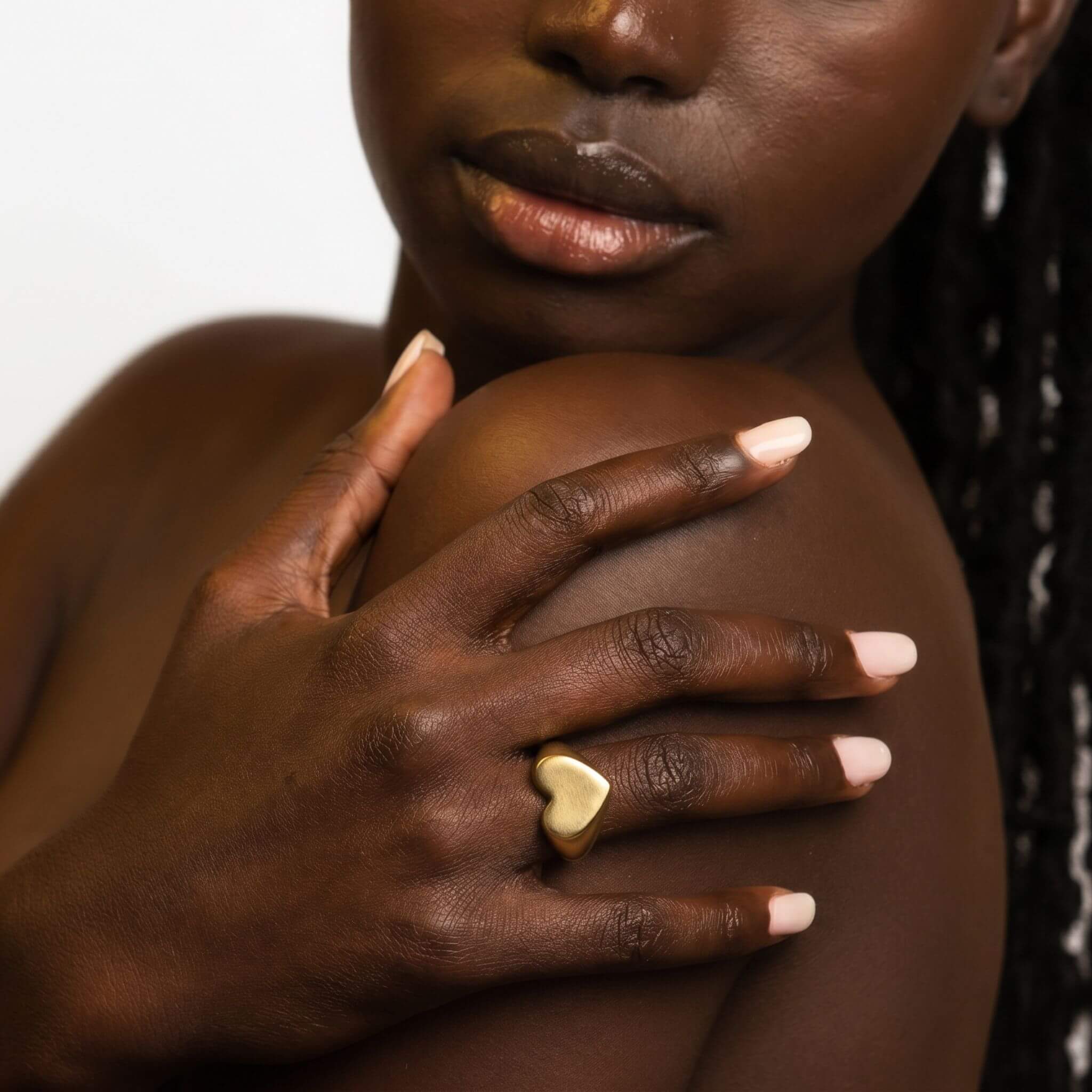 Mawi Love Golden Heart Shape Initial Signet Ring