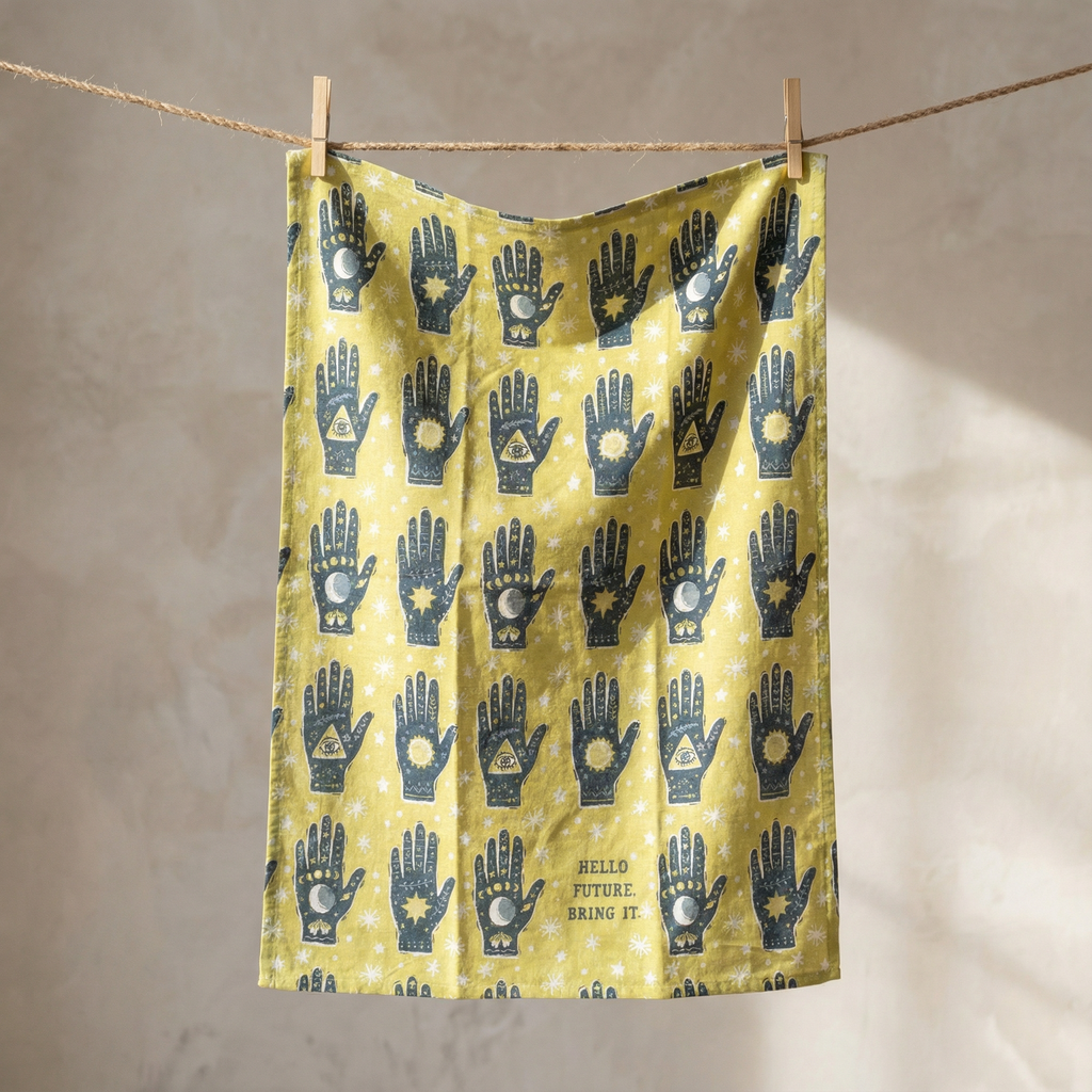 Hello Future Bring It Mystical Hand Dish Cloth Towel | All-Over Astrology Design | 20" x 26"