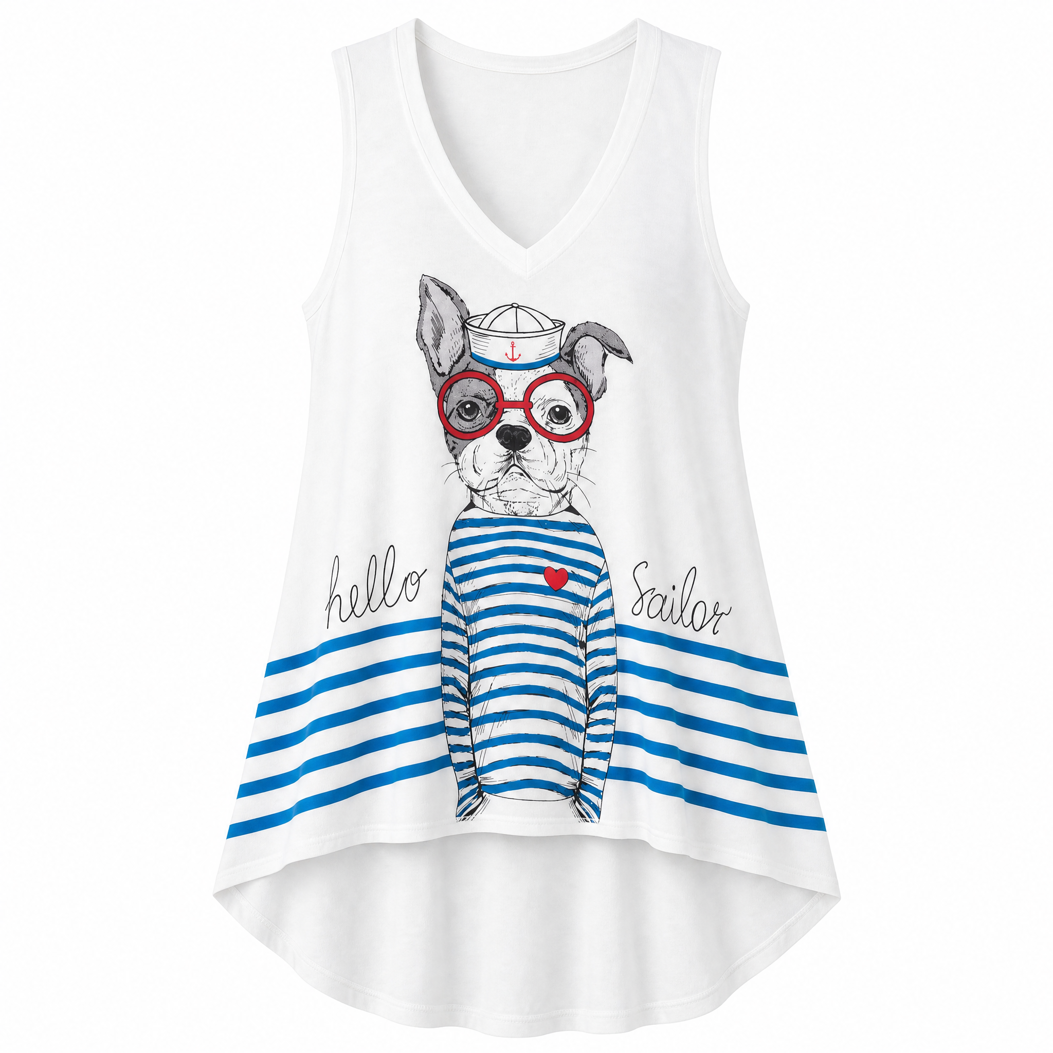 Hello Sailor Dog Print Flowy Tank Top, Yoga Tank [Available in Sizes SM-L]