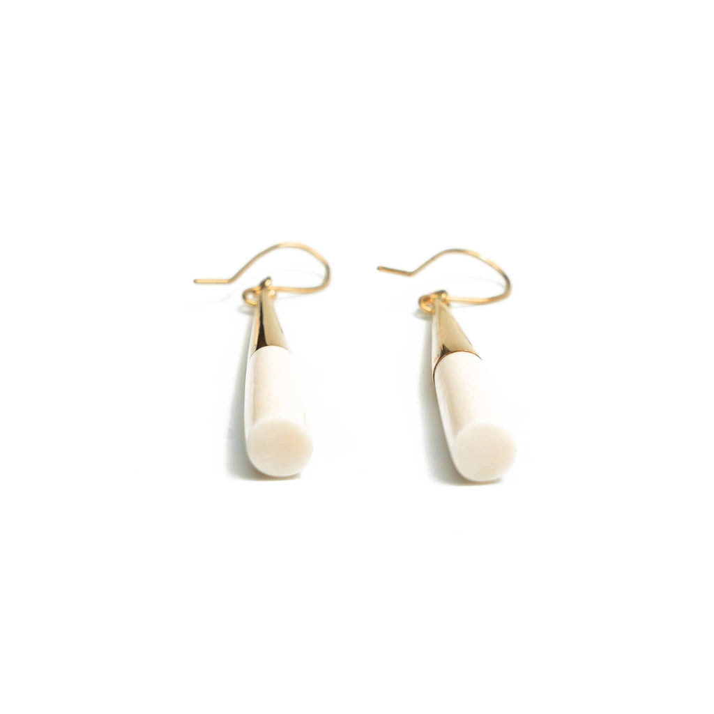 Horn and Recycled Brass Drop Hook Earrings - Lulu