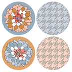 Houndstooth & Flower Ceramic Coaster Set of 4