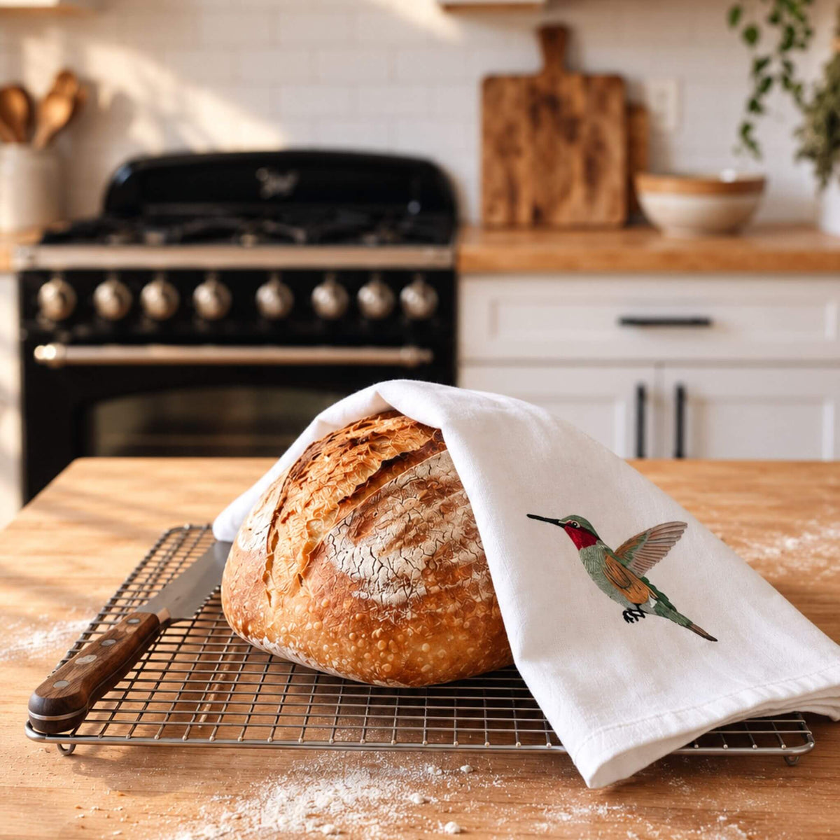 100% Cotton Tea Towels with Bird Embroidery - Kitchen Towels
