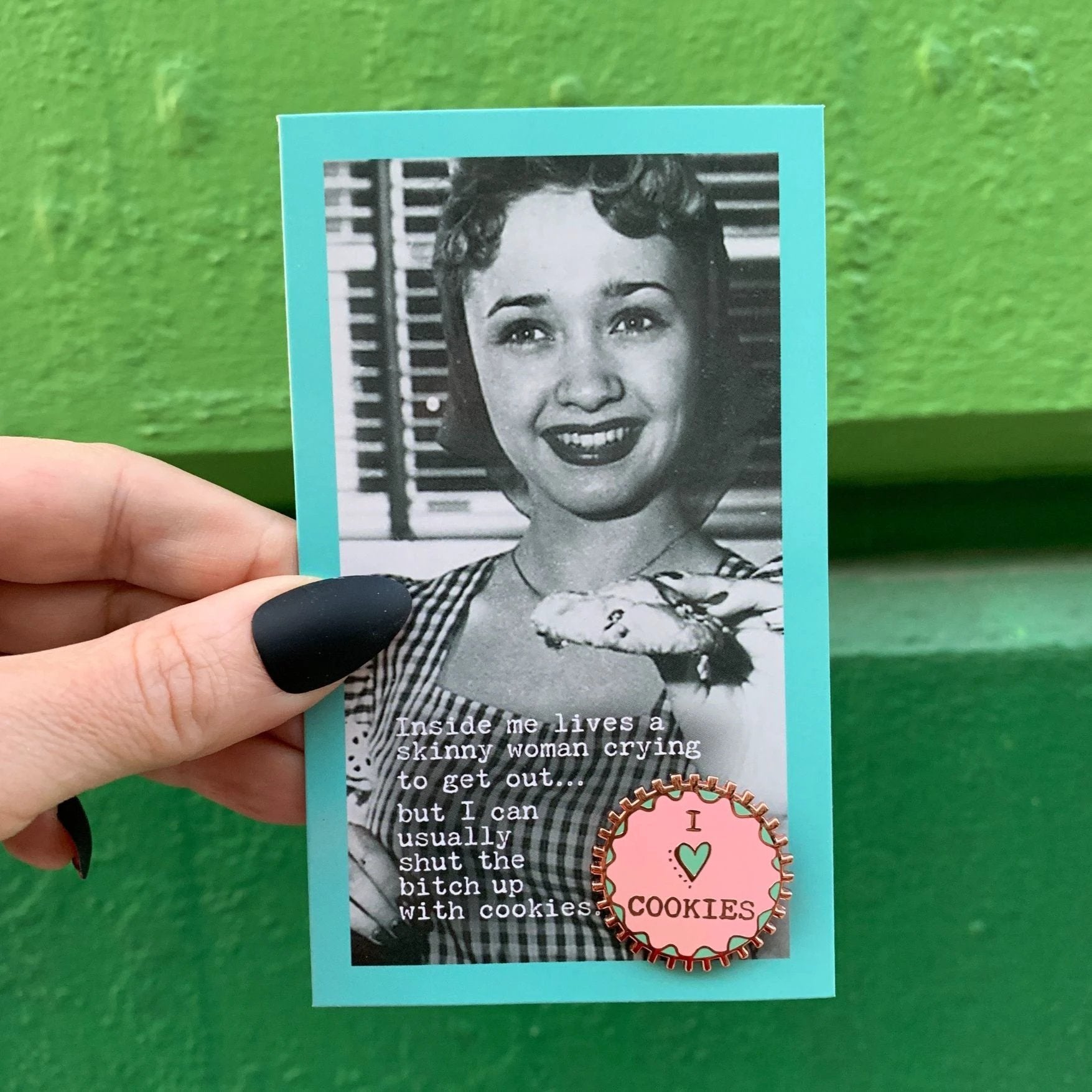 I Heart Cookies Enamel Pin in Pink and Green by The Bullish Store
