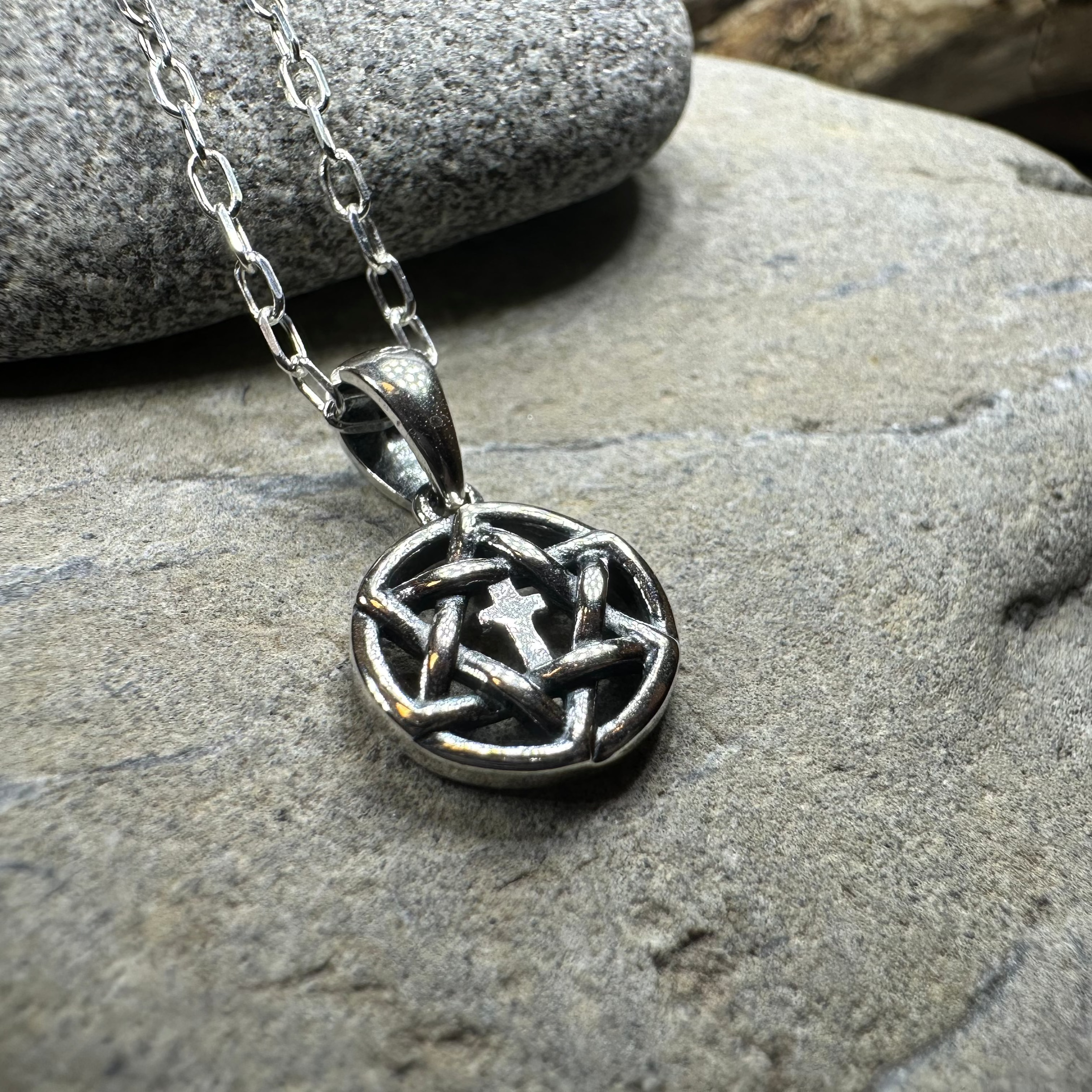 Petite Star of David Cross Necklace in Sterling Silver