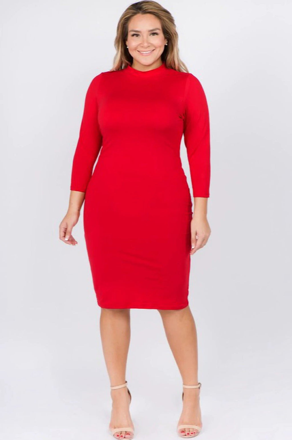 Red Mock Neck Form Fitted Dress by Social Butterfly Collection