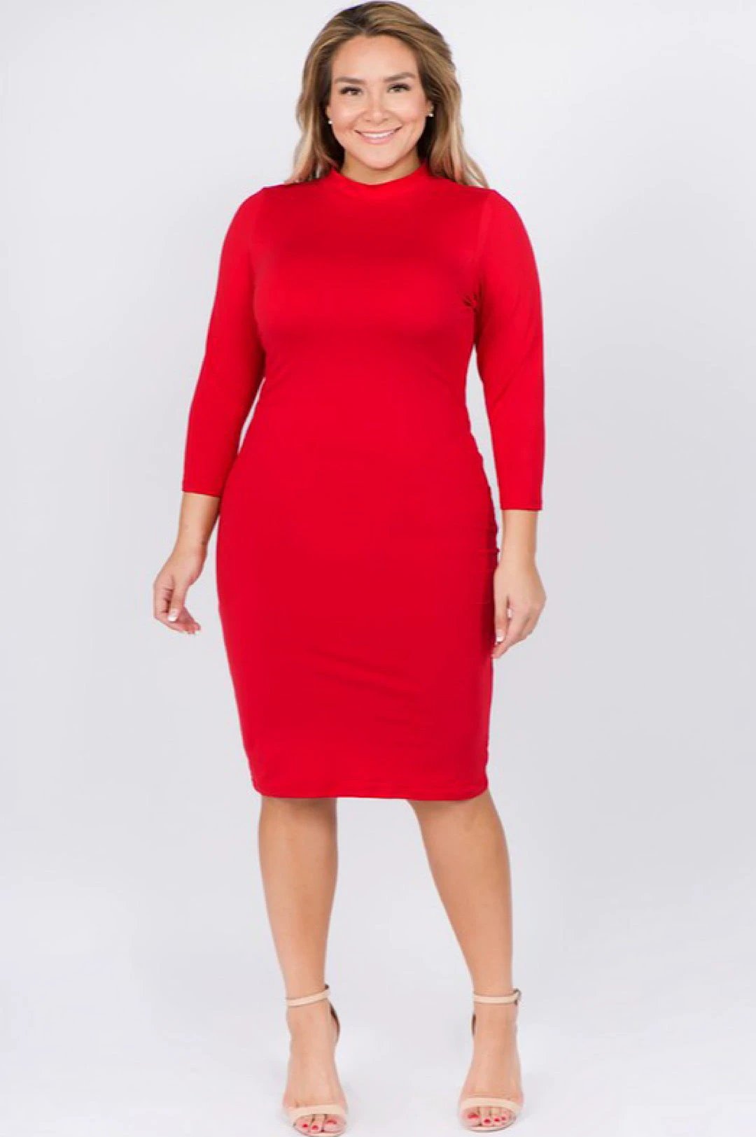 Red Mock Neck Form Fitted Dress by Social Butterfly Collection