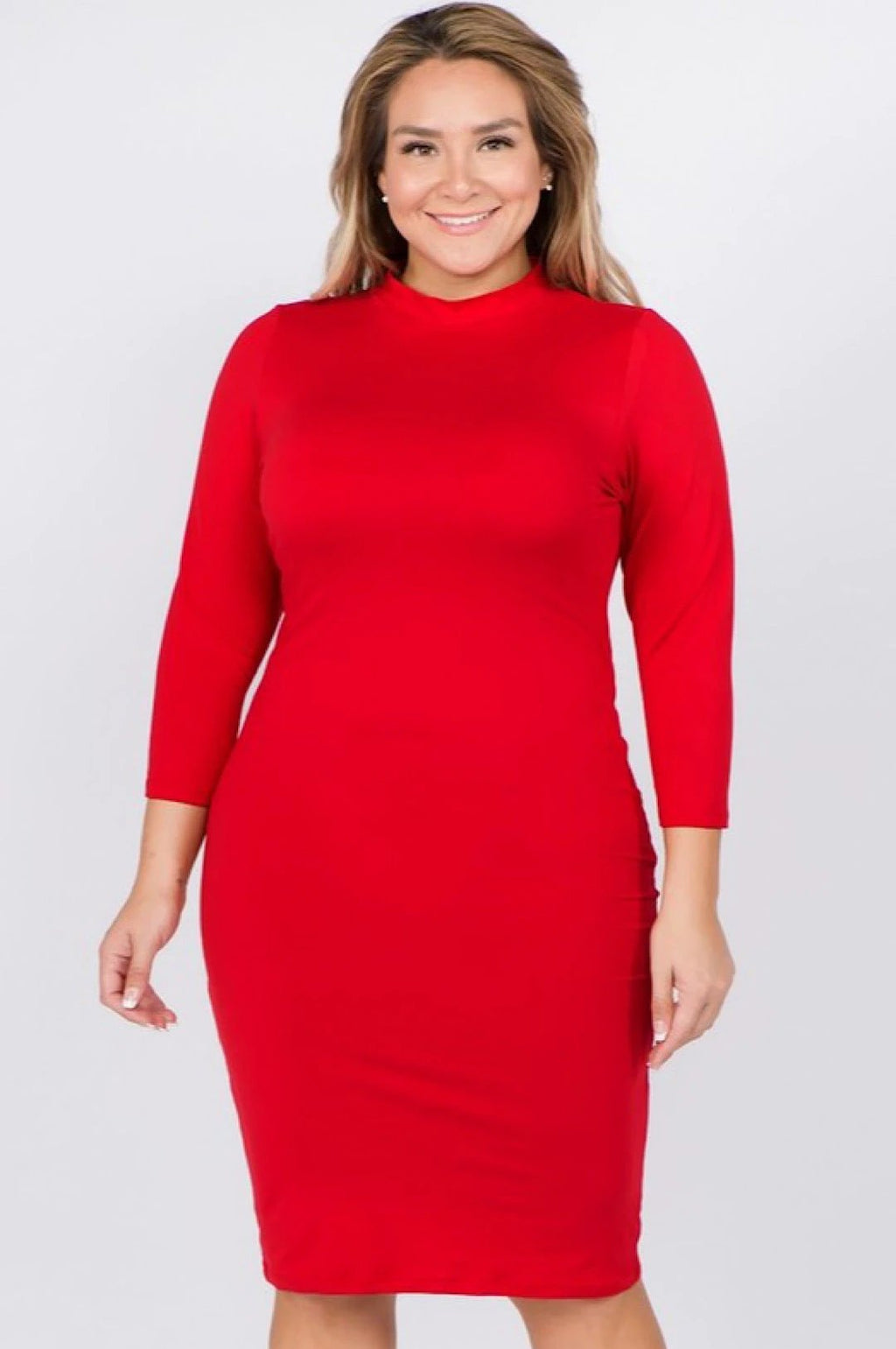 Red Mock Neck Form Fitted Dress by Social Butterfly Collection
