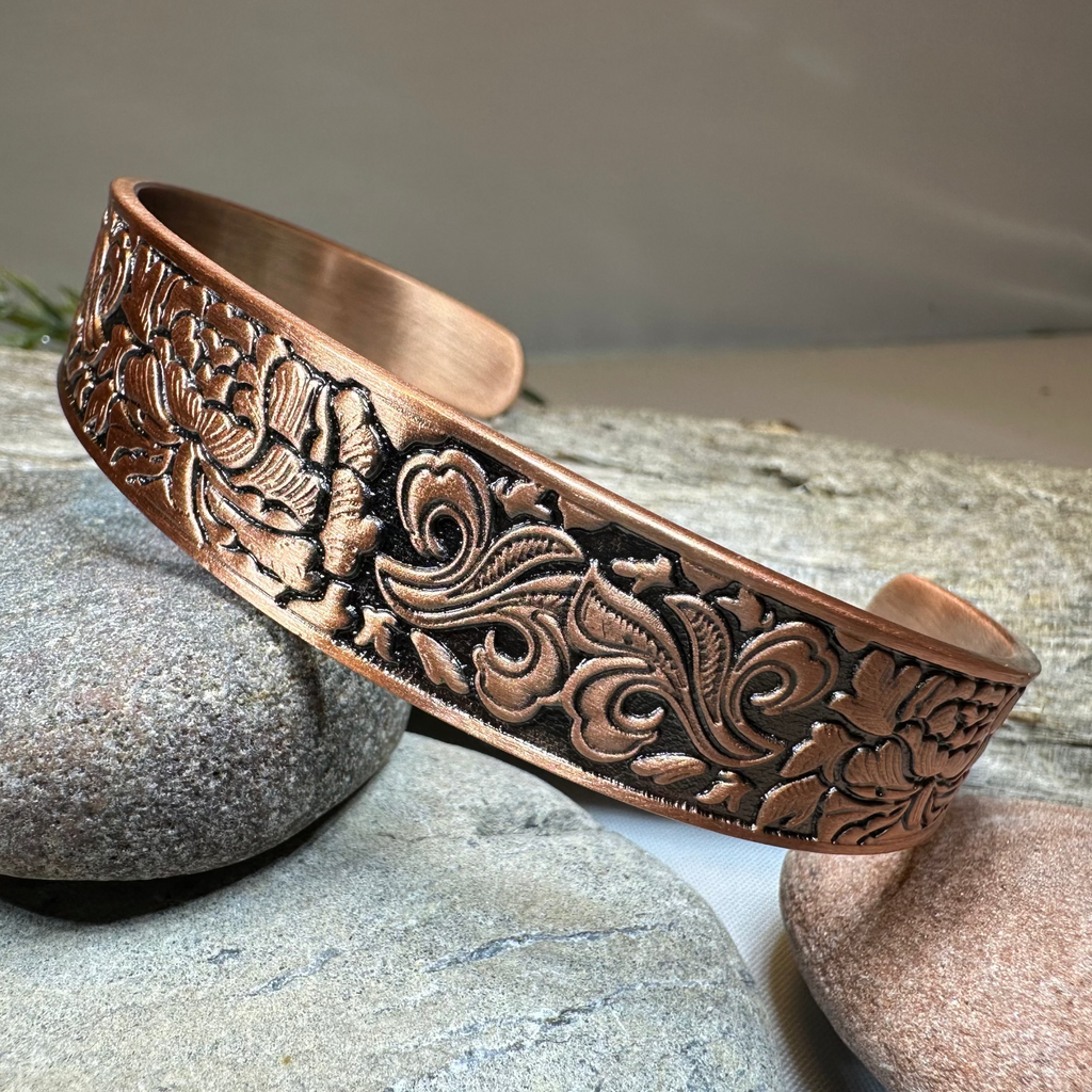 Peony Passion Copper Cuff Bracelet