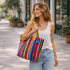 Hacienda Stripe Sustainable Computer Overnight Tote - Guatemala