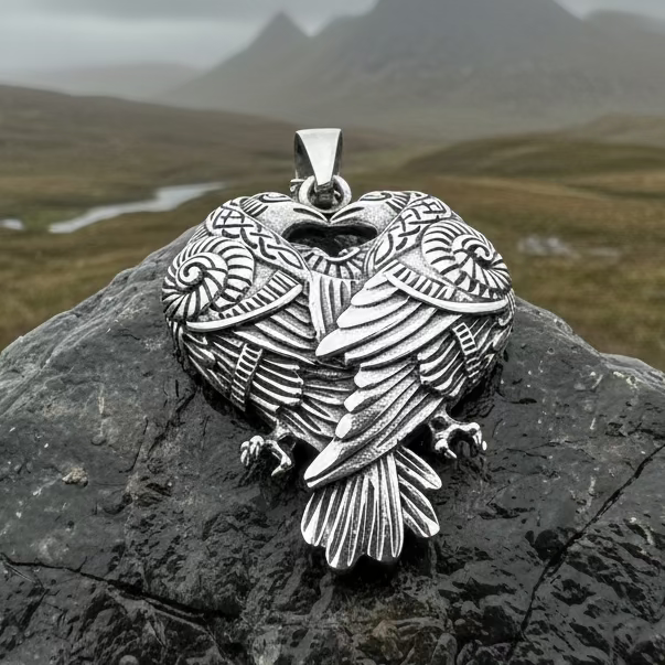 Soulmates Celtic Raven Necklace in Sterling Silver