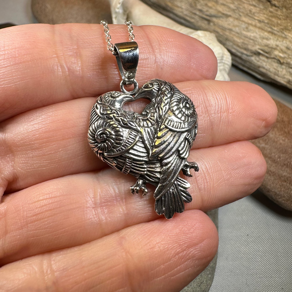 Soulmates Celtic Raven Necklace in Sterling Silver