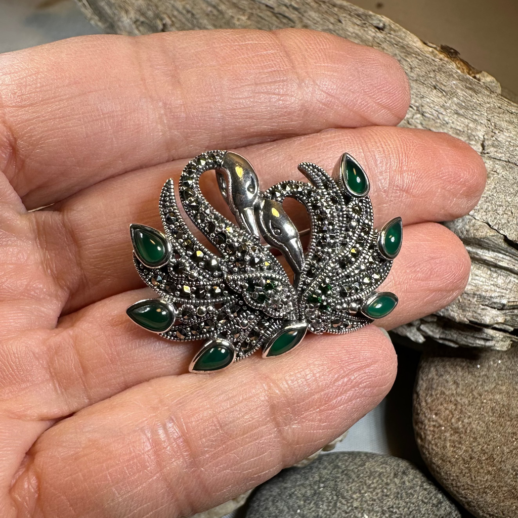 Children of Lir Marcasite Swan Brooch in Sterling Silver