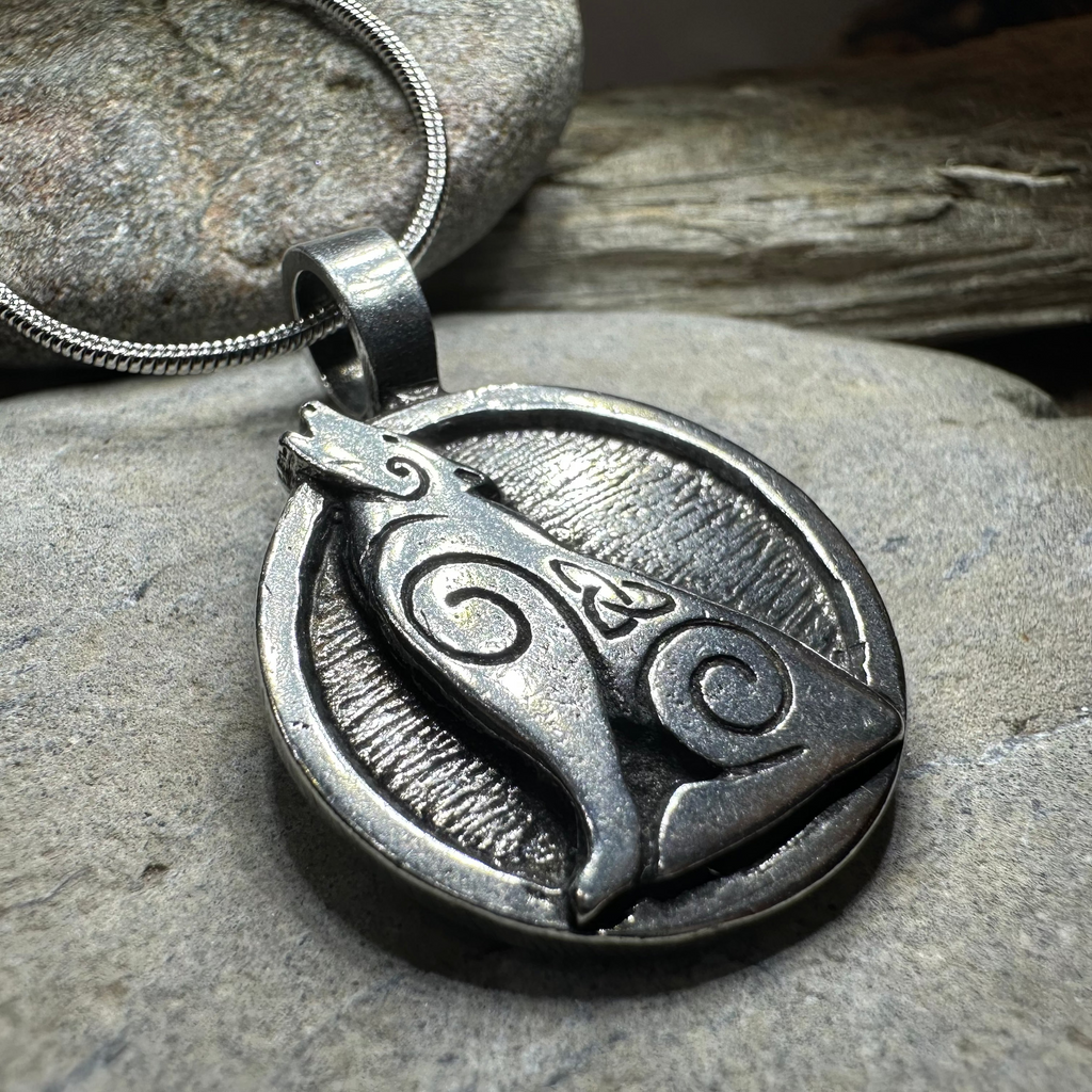 Celtic Howling Wolf Pewter Necklace with Trinity Knot