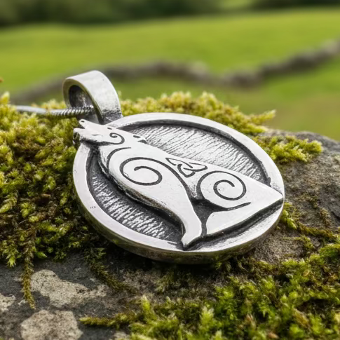 Celtic Howling Wolf Pewter Necklace with Trinity Knot