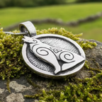 Celtic Howling Wolf Pewter Necklace with Trinity Knot