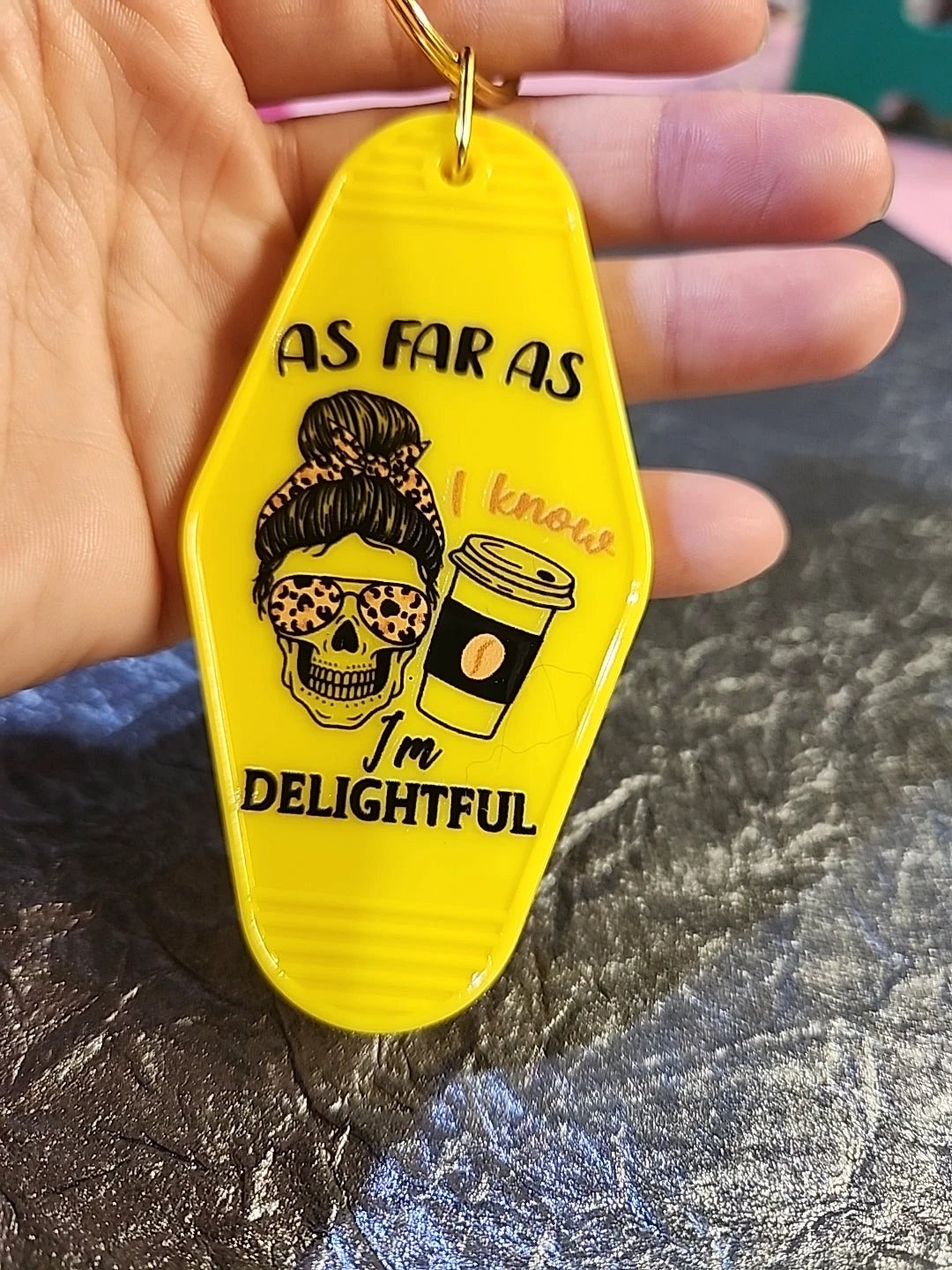 As Far As I Know, I'm Delightful Motel Keychain by Hoosier Handkerchief Company