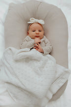 Vanilla White Pointelle Knit Blanket by Little Mae & Co