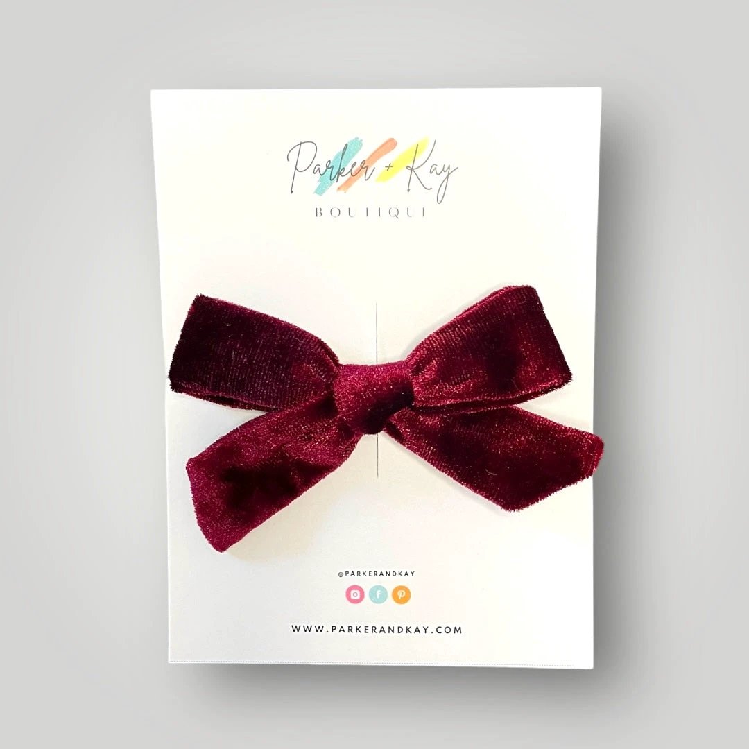 Velour Hair Bow | Clip, Headband, or Pigtail Clips by Parker + Kay Creative