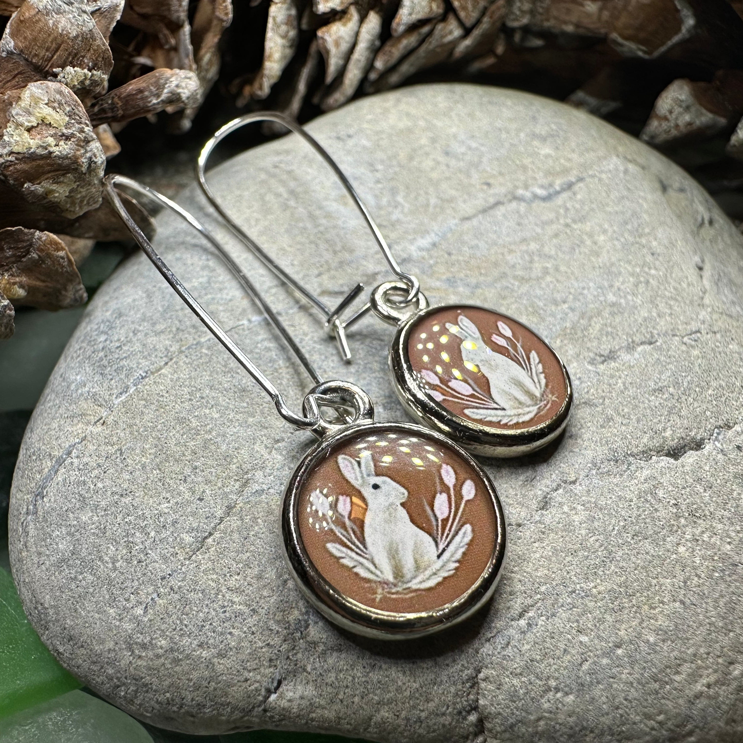 Spring Blossom Rabbit Art Earrings