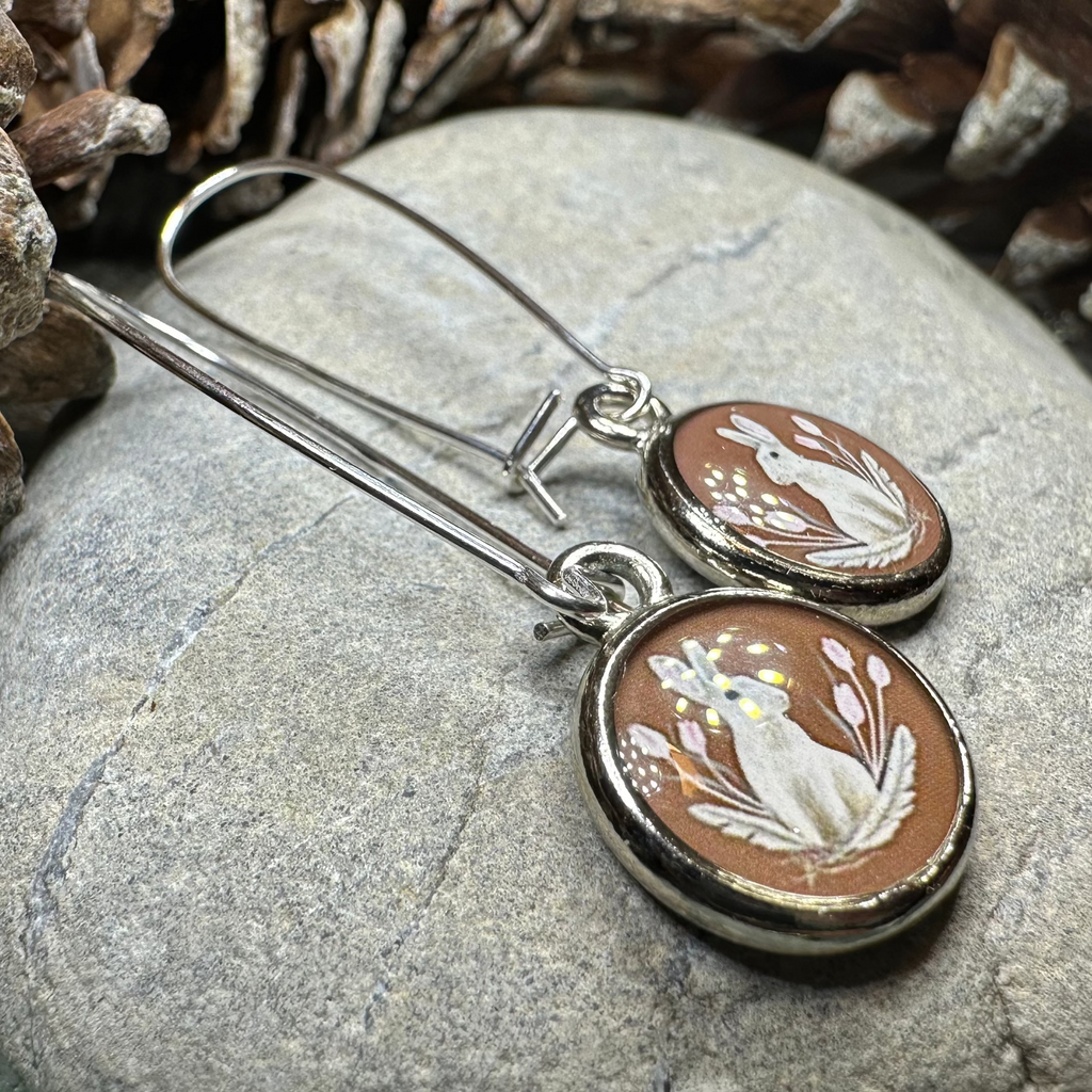 Spring Blossom Rabbit Art Earrings