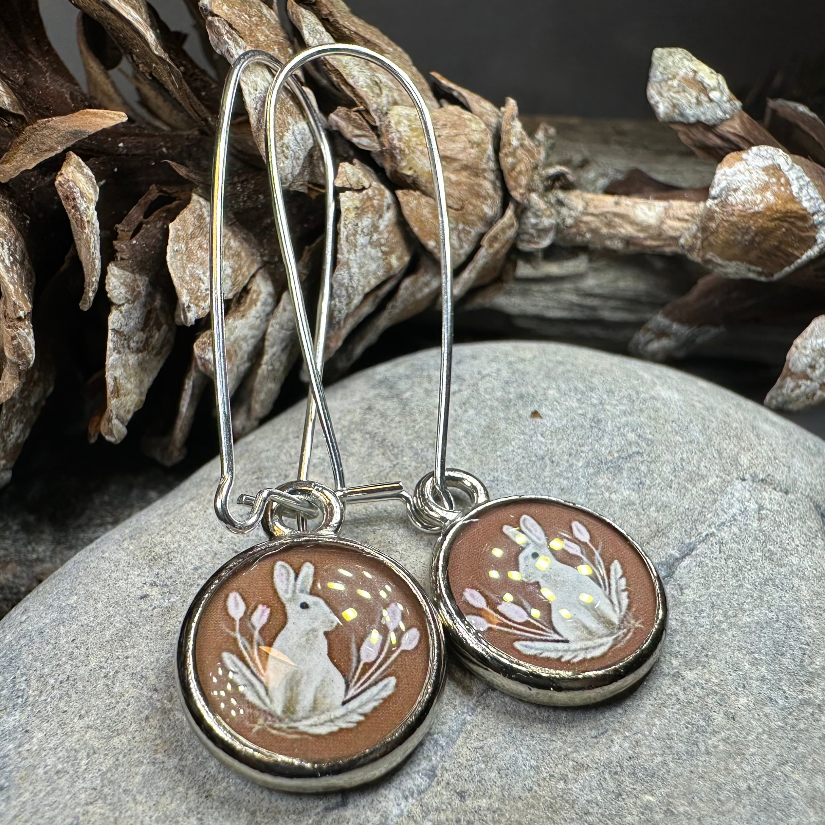 Spring Blossom Rabbit Art Earrings