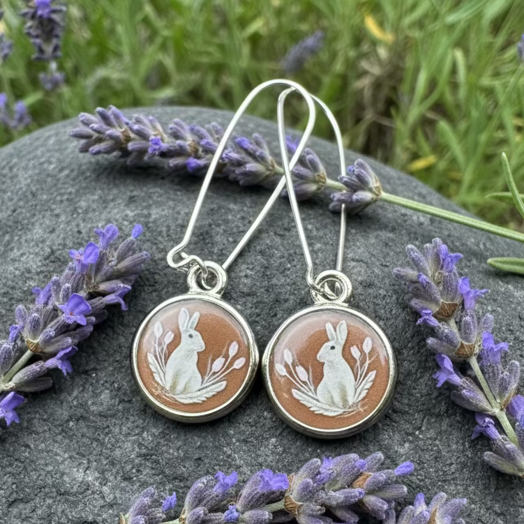 Spring Blossom Rabbit Art Earrings