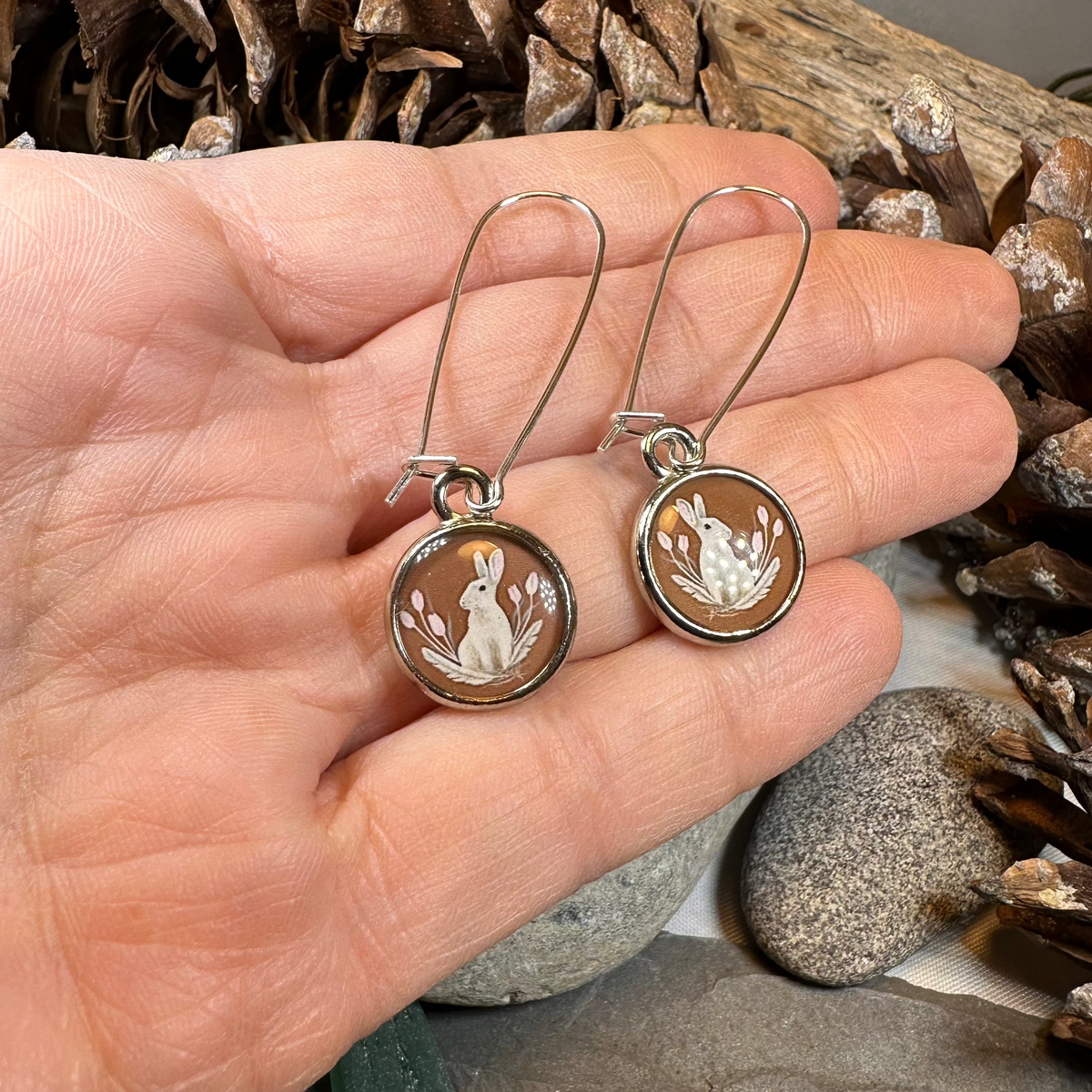 Spring Blossom Rabbit Art Earrings