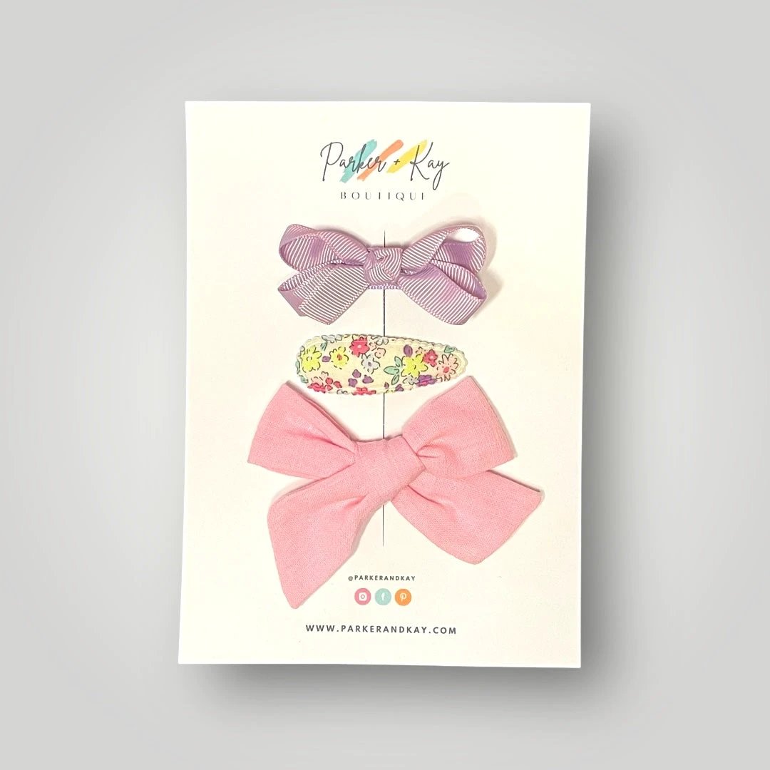 Girl’s 3-Piece Linen Bow Variety Set by Parker + Kay Creative