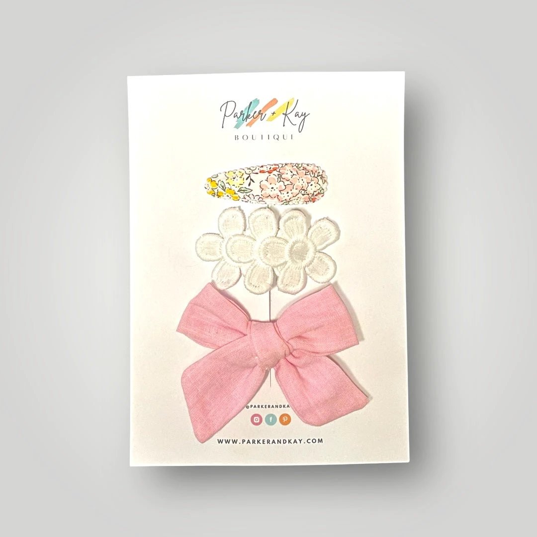 Girl’s 3-Piece Linen Bow Variety Set by Parker + Kay Creative