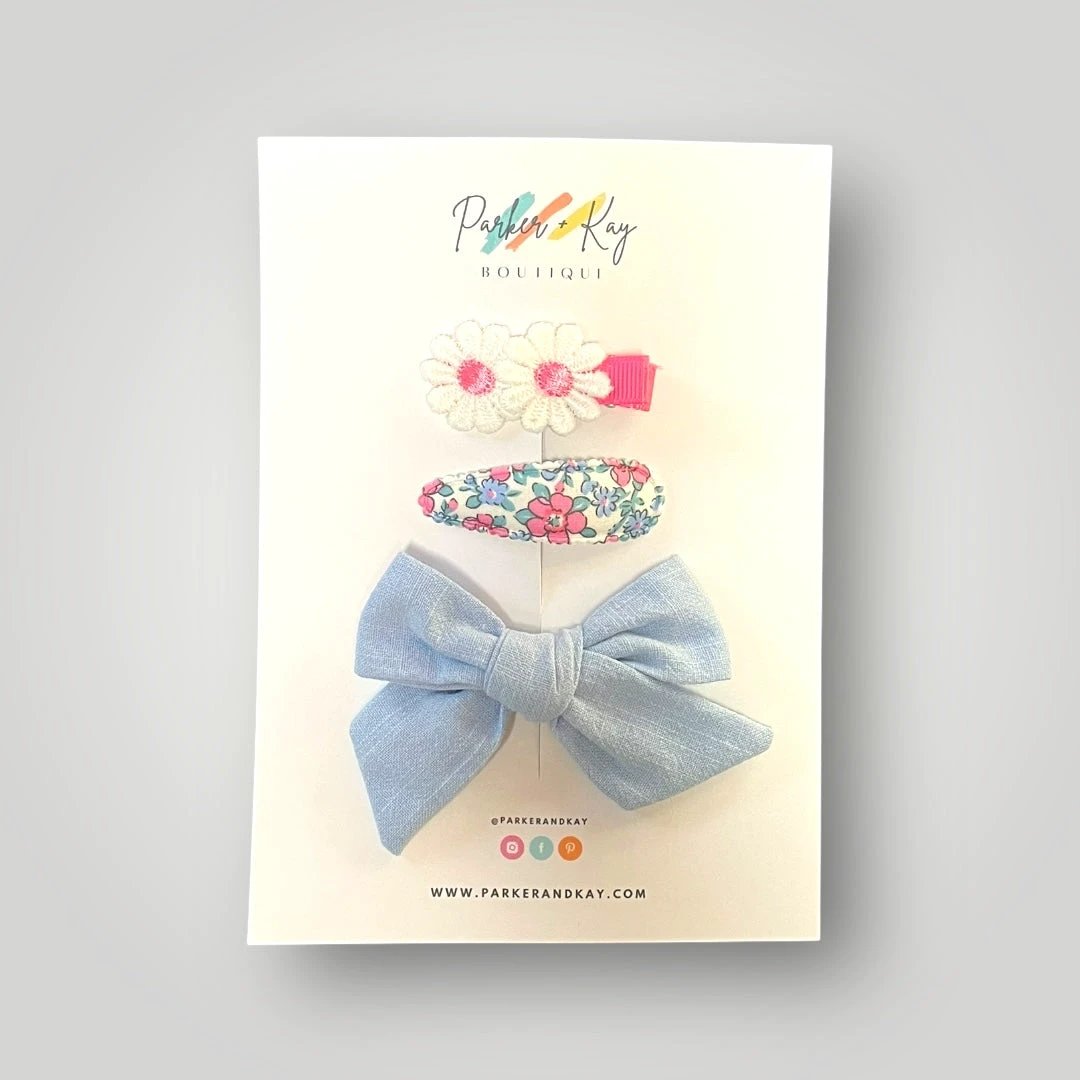 Girl’s 3-Piece Linen Bow Variety Set by Parker + Kay Creative