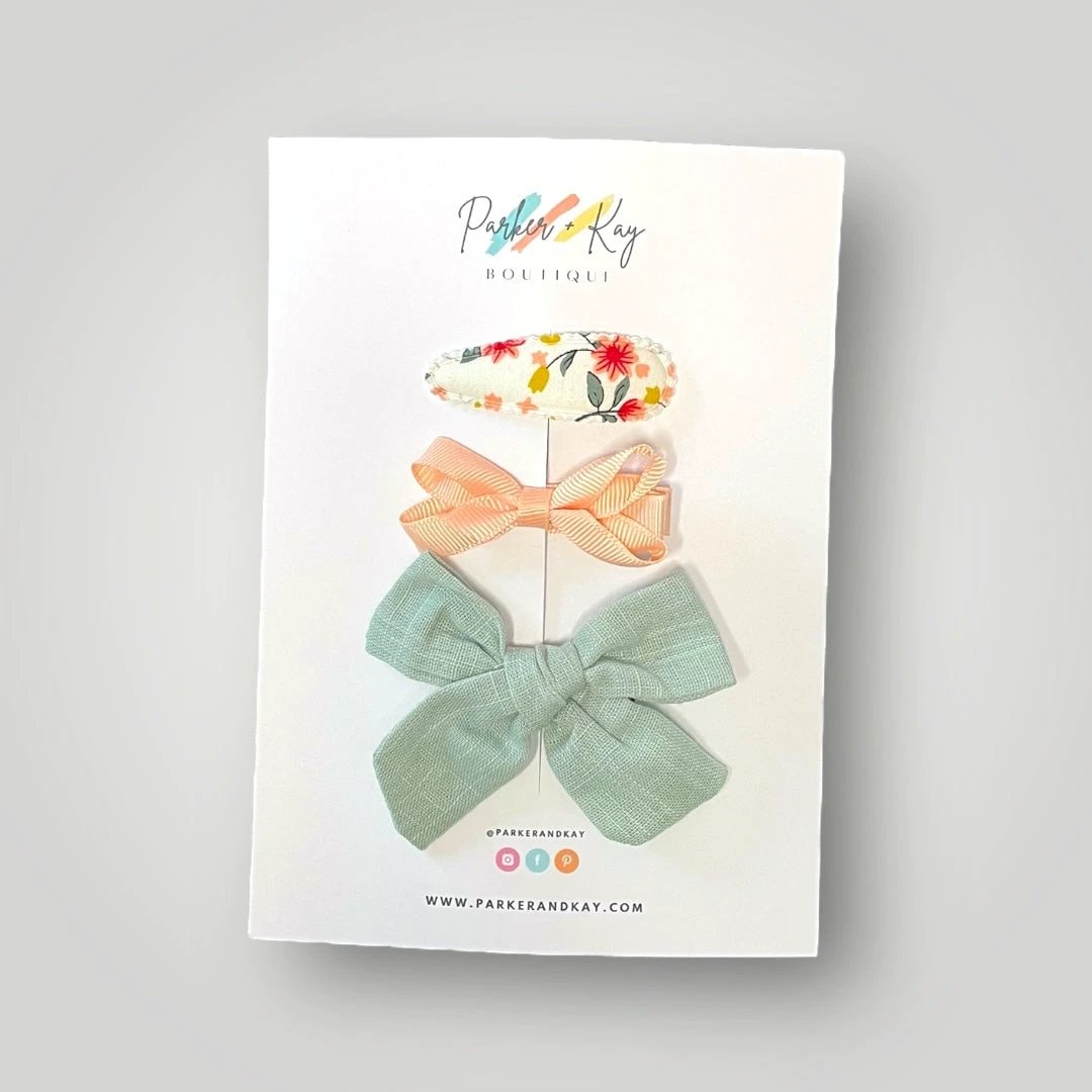 Girl’s 3-Piece Linen Bow Variety Set by Parker + Kay Creative