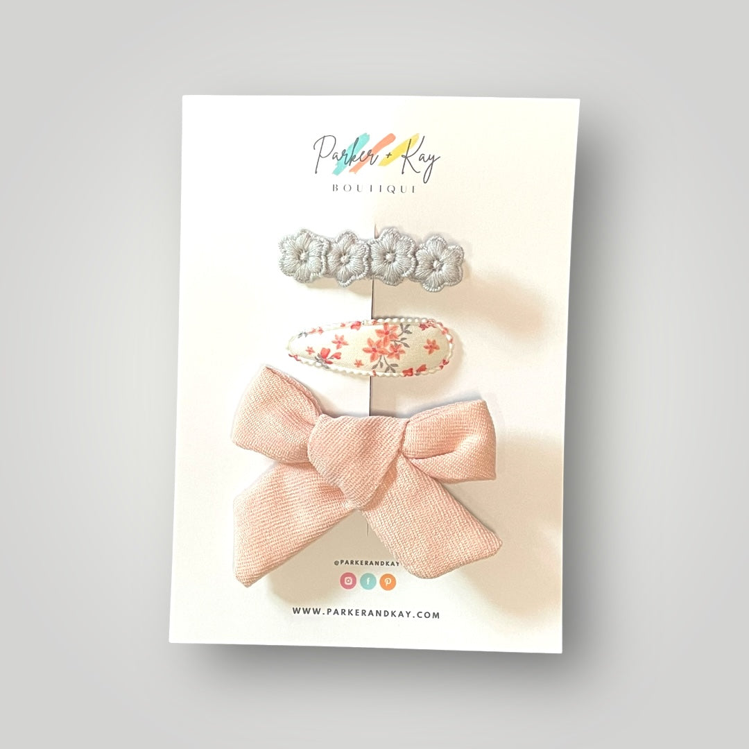 Girl's Textured Bow 3-Piece Variety Set