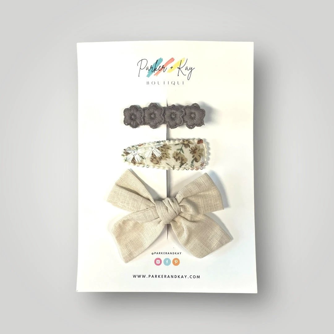 Girl’s 3-Piece Linen Bow Variety Set by Parker + Kay Creative