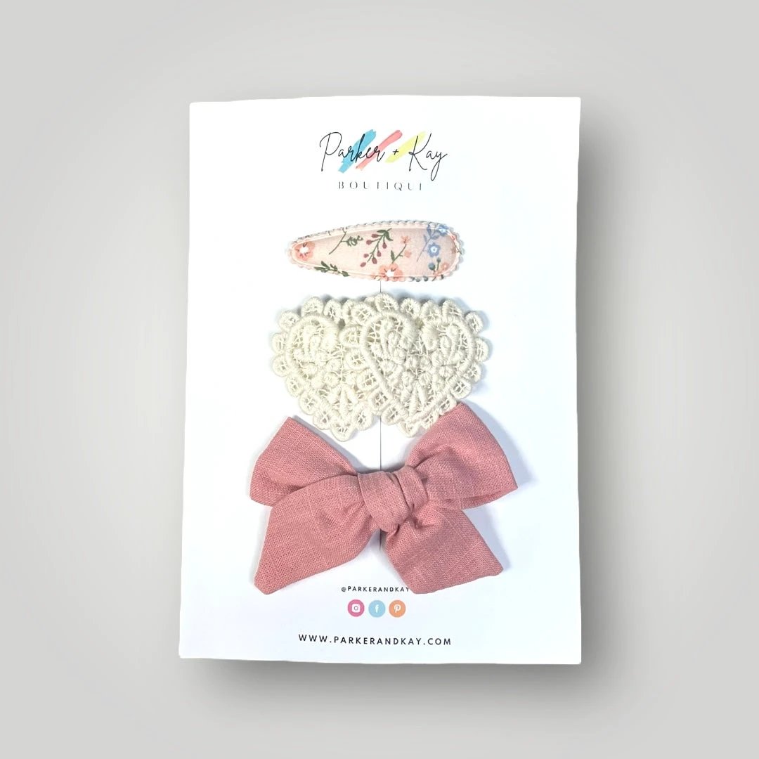 Girl’s 3-Piece Linen Bow Variety Set by Parker + Kay Creative