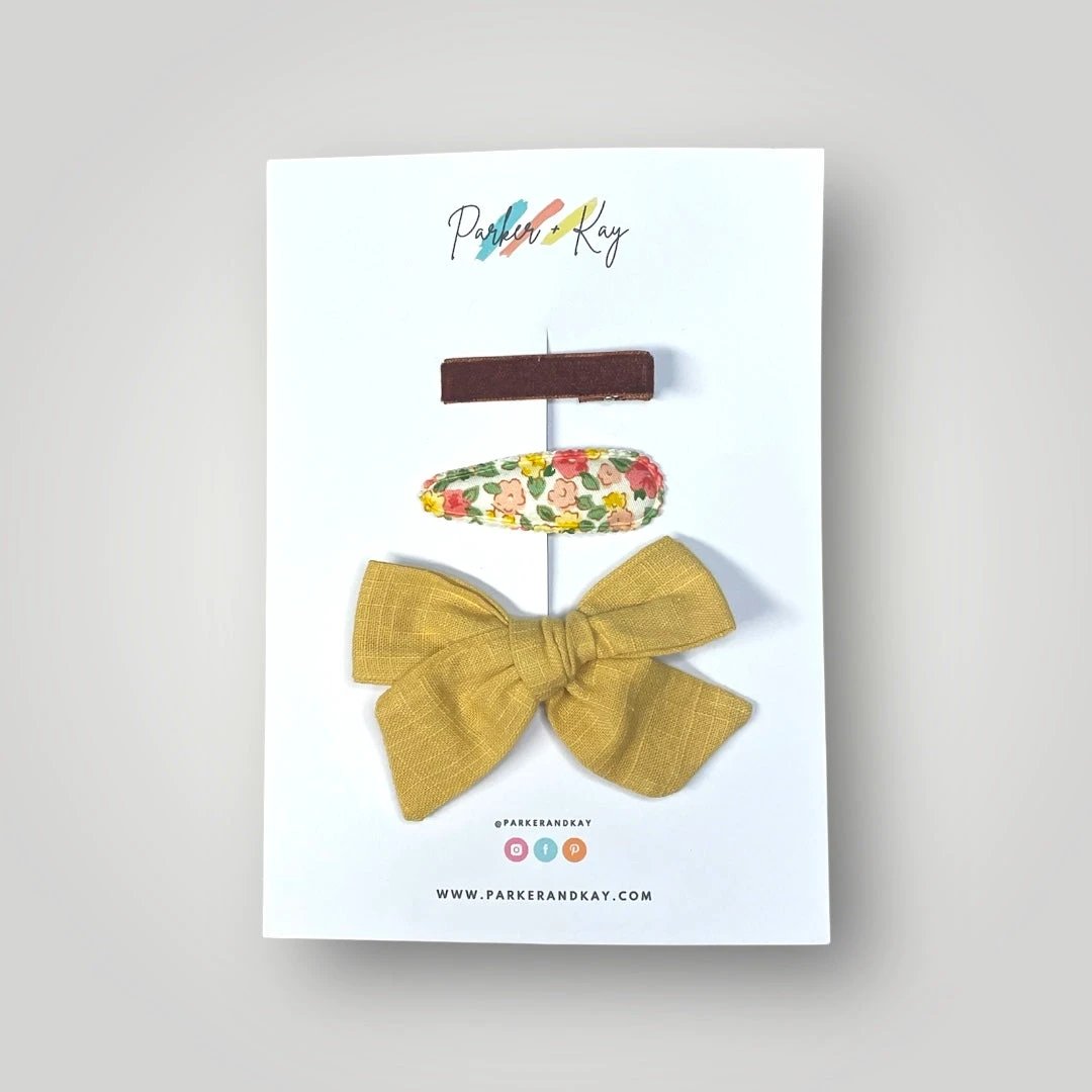 Girl’s 3-Piece Linen Bow Variety Set by Parker + Kay Creative