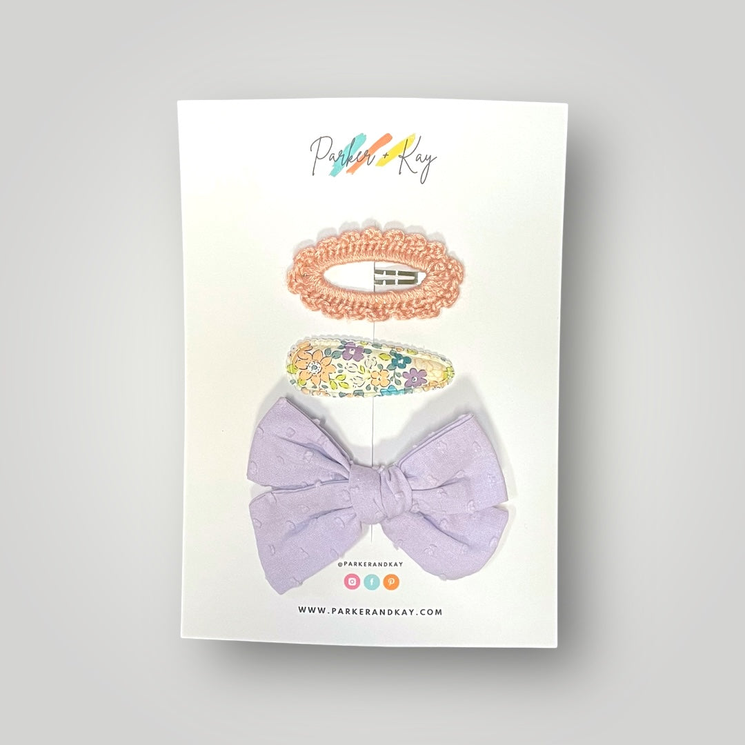 Girl's Textured Bow 3-Piece Variety Set