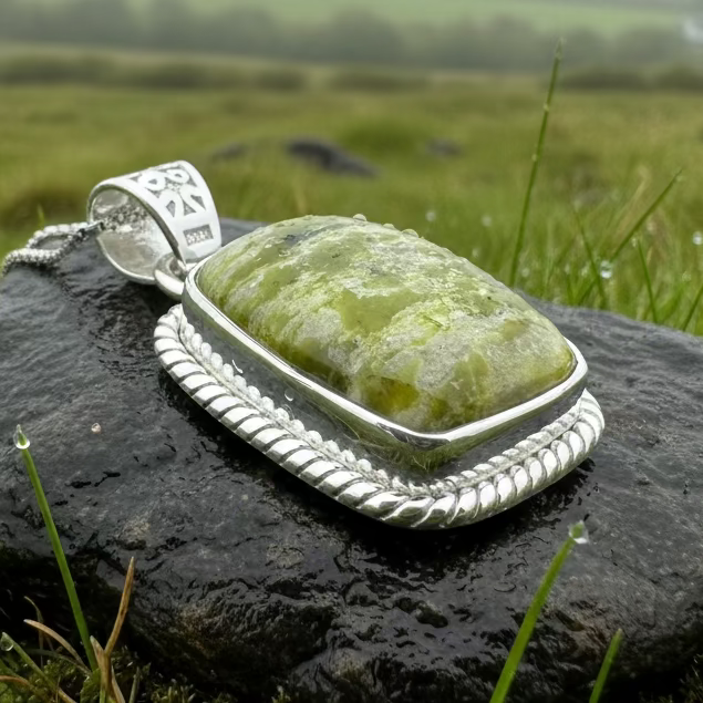 Connemara Marble Irish Rectangle Necklace in Sterling Silver