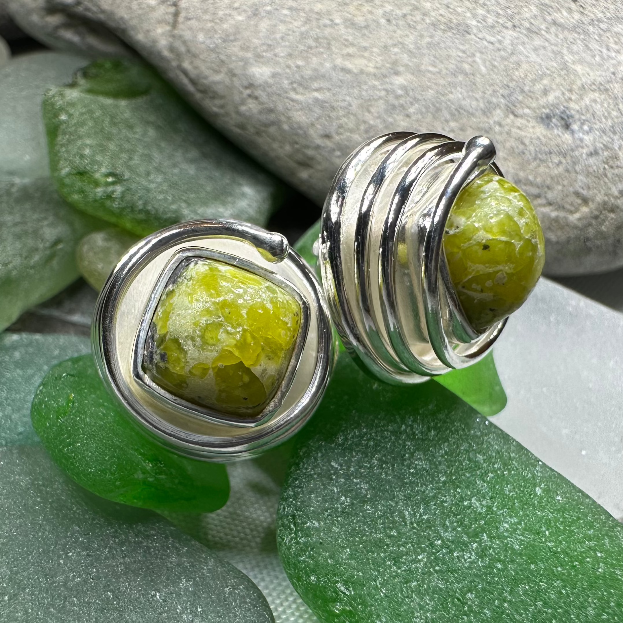 Irish Connemara Marble Celtic Spiral Post Earrings in Sterling Silver