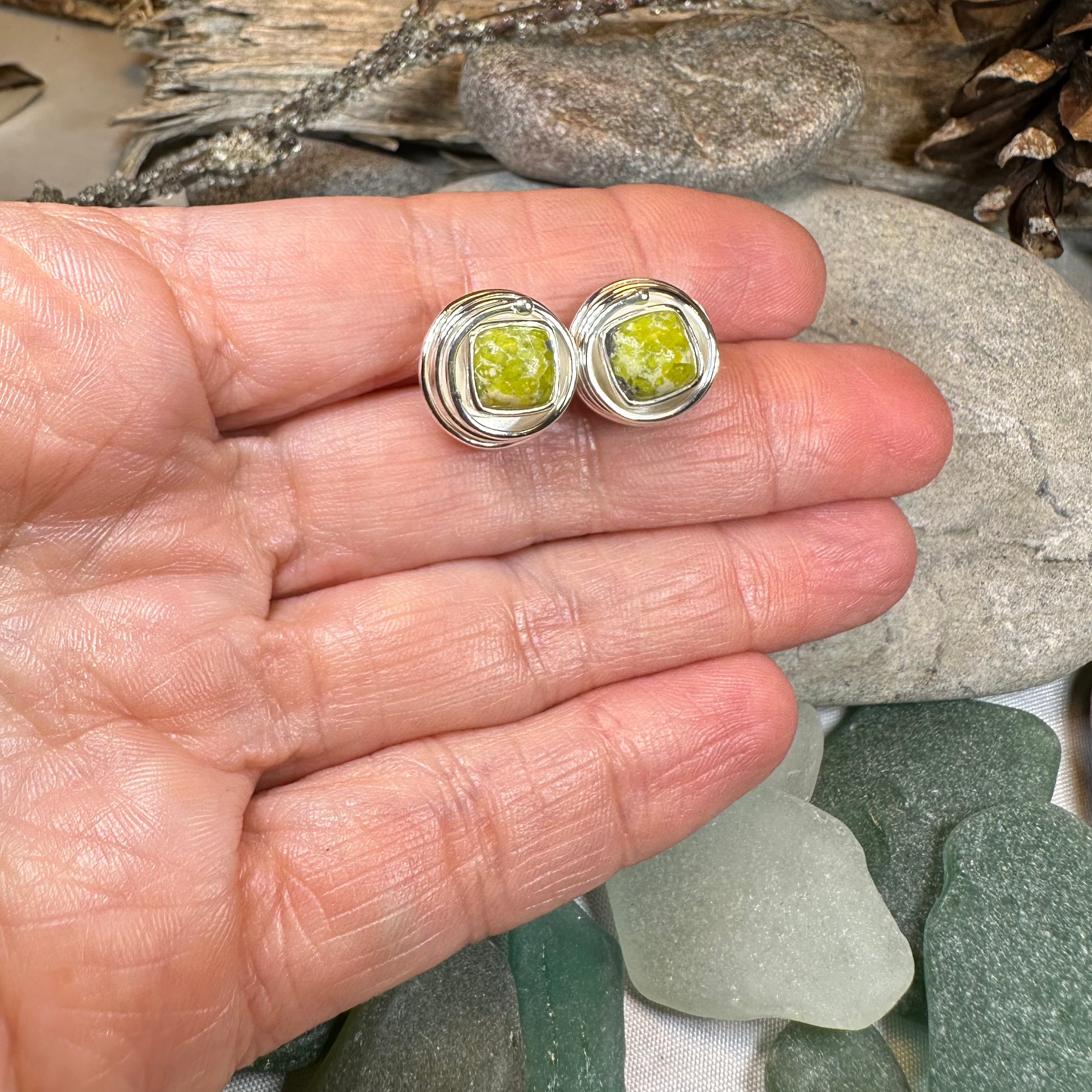 Irish Connemara Marble Celtic Spiral Post Earrings in Sterling Silver