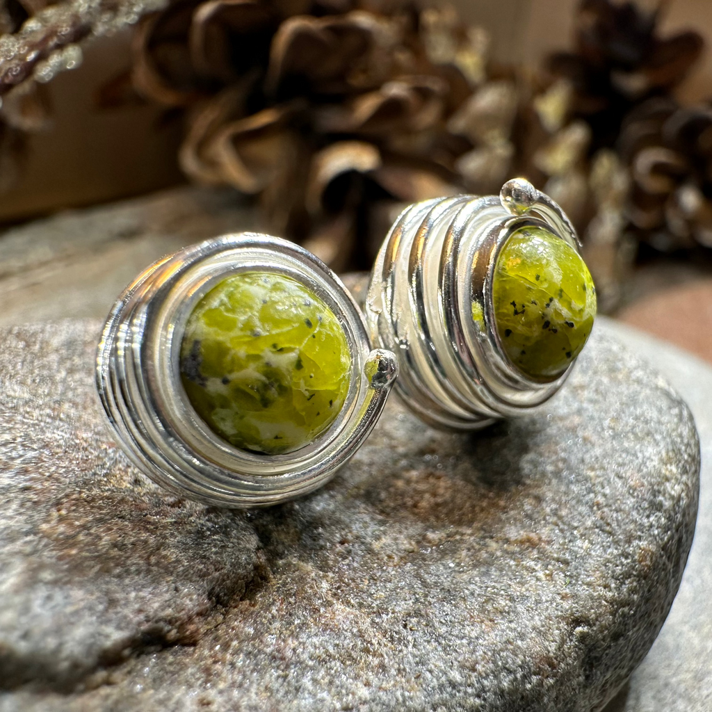 Irish Connemara Marble Celtic Spiral Post Earrings in Sterling Silver
