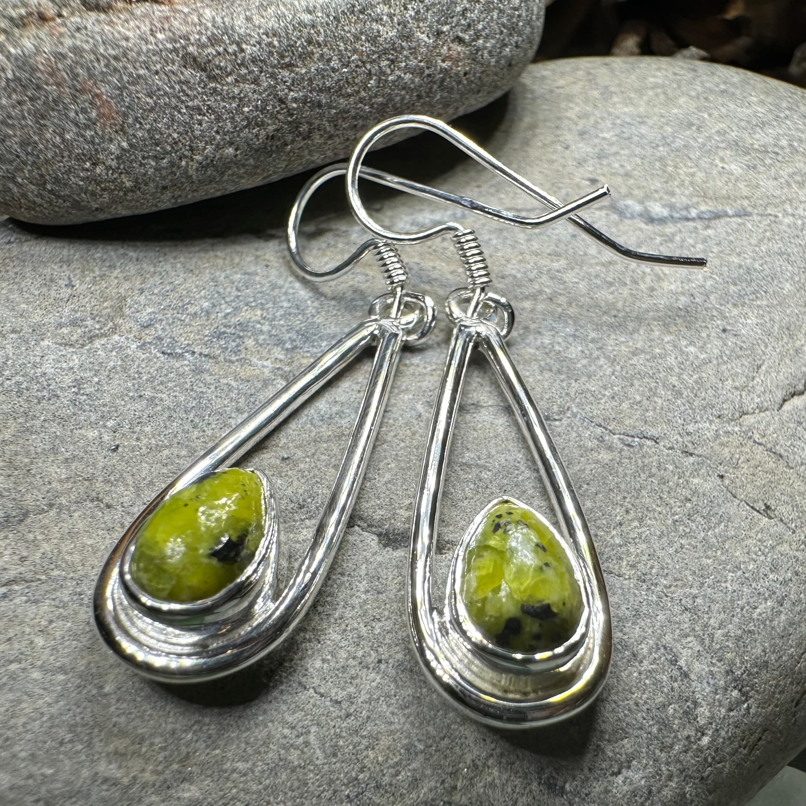 Connemara Marble Irish Sliabh Earrings in Sterling Silver