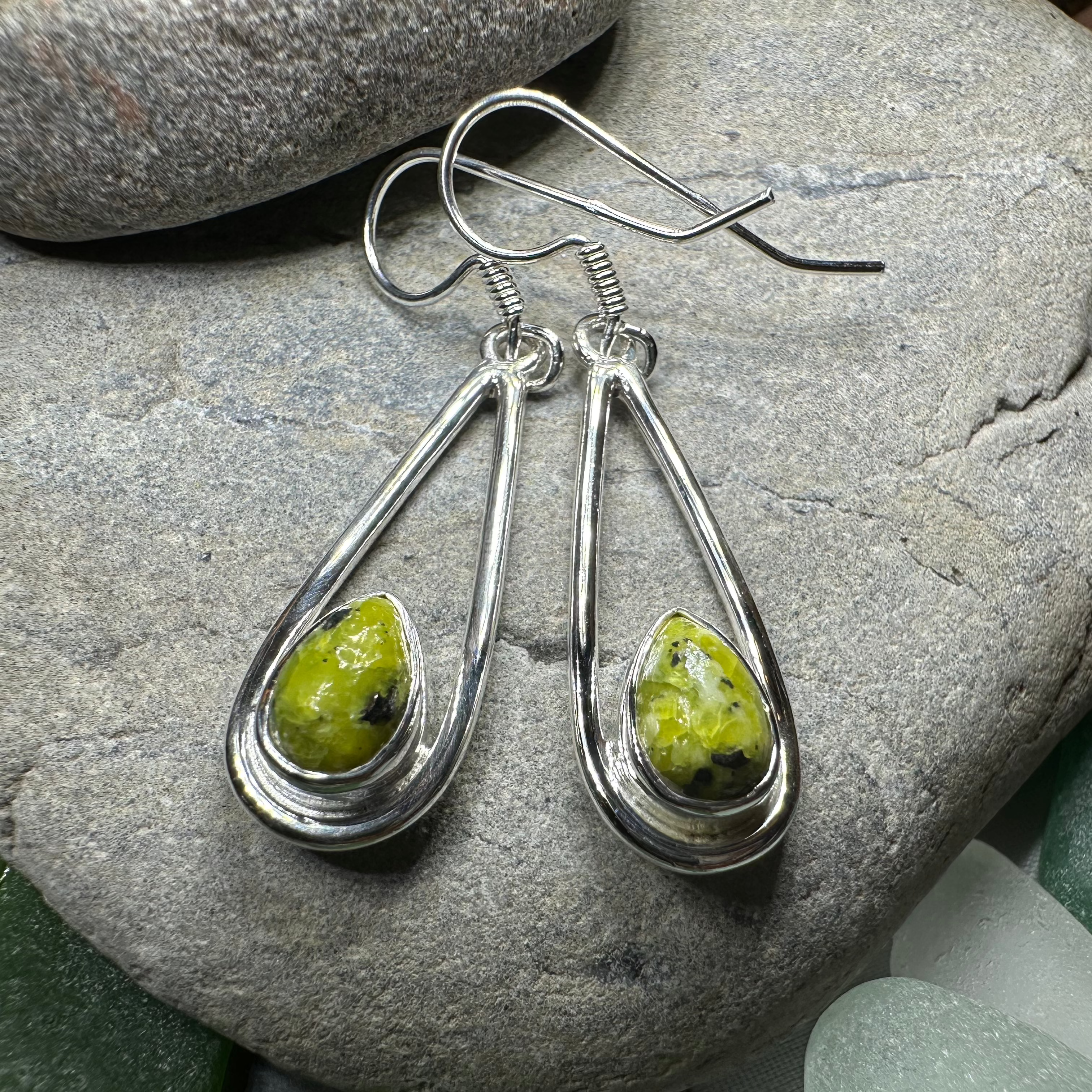 Connemara Marble Irish Sliabh Earrings in Sterling Silver