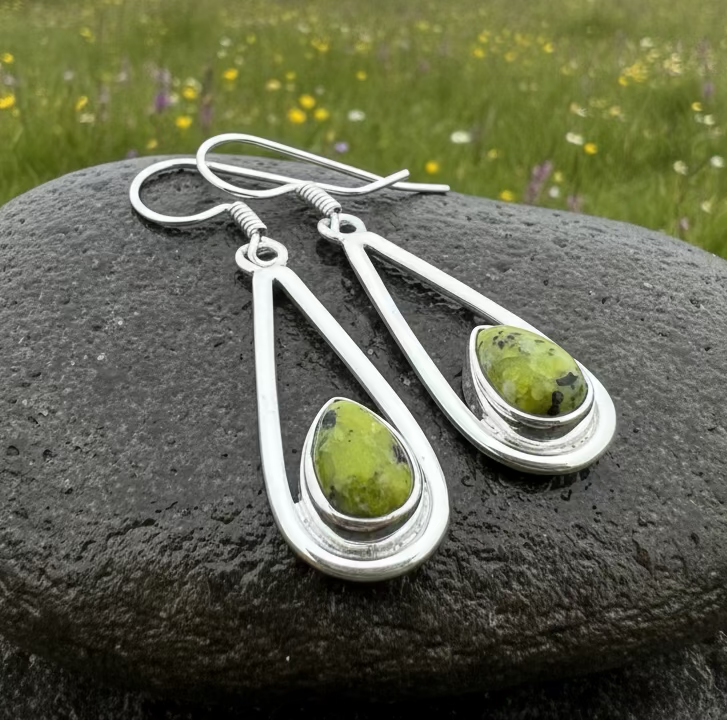 Connemara Marble Irish Sliabh Earrings in Sterling Silver