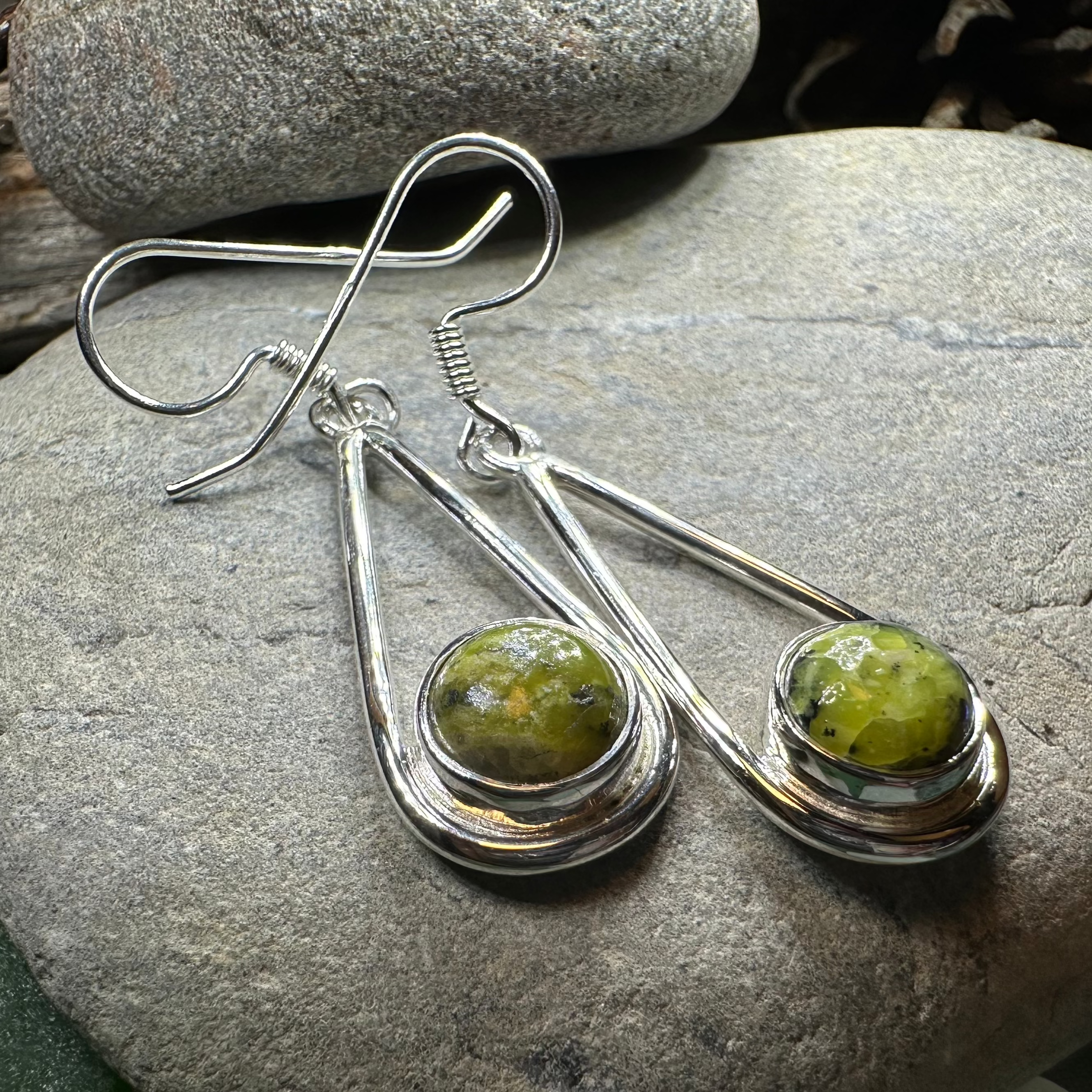 Connemara Marble Irish Sliabh Earrings in Sterling Silver