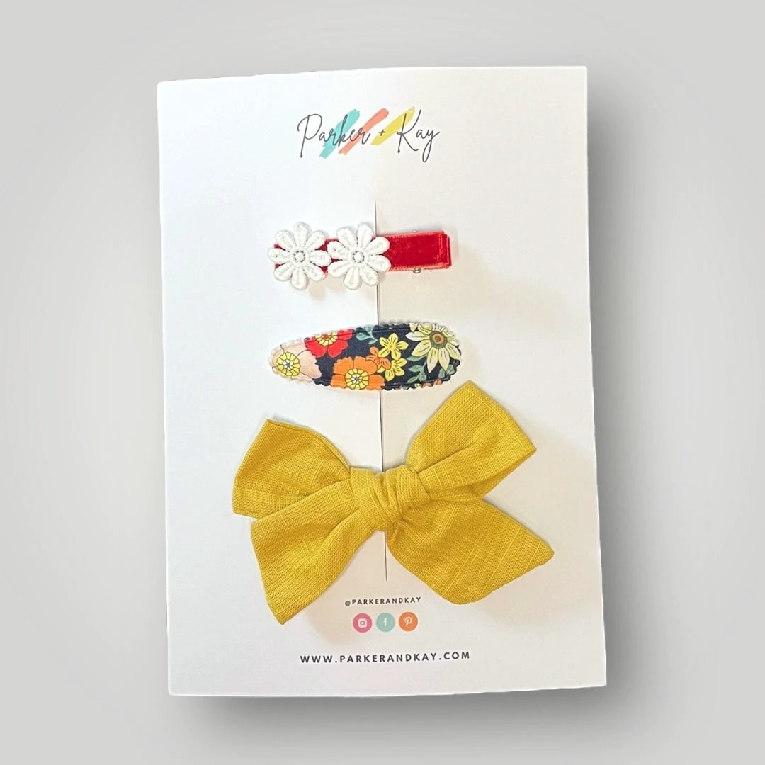 Girl’s 3-Piece Linen Bow Variety Set by Parker + Kay Creative
