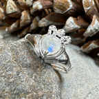 Cherish Moonstone Claddagh Ring in Sterling Silver