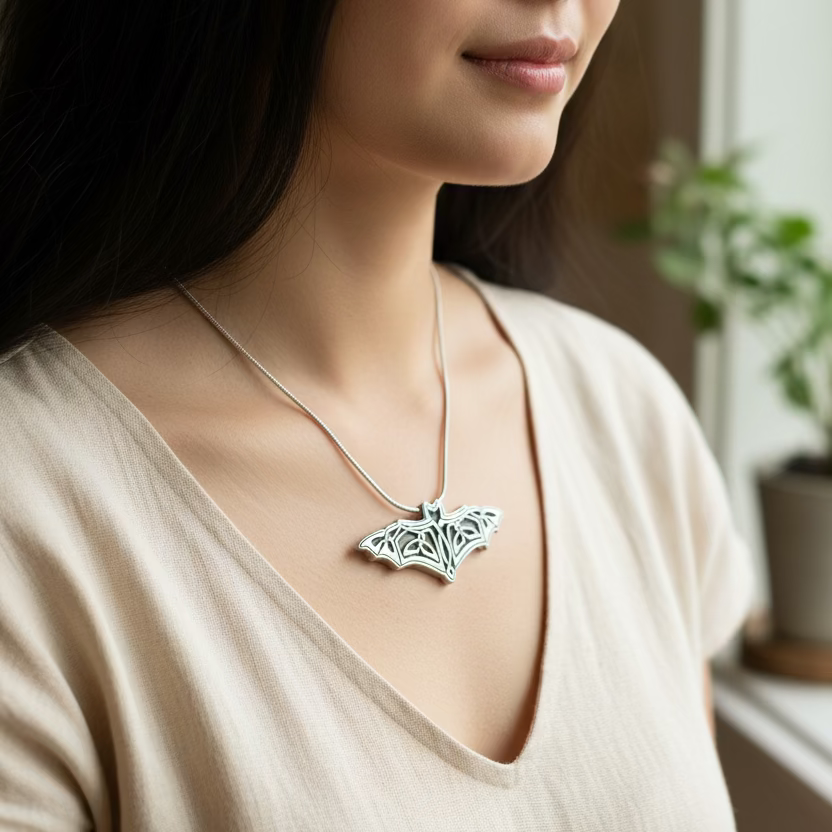 Celtic Bat Pewter Necklace