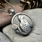 Celtic Spiral Cat Pewter Necklace